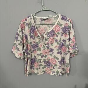 Vintage Intimate Moments Crop Floral Tee Shirt Women's Size Large Short Sleeves